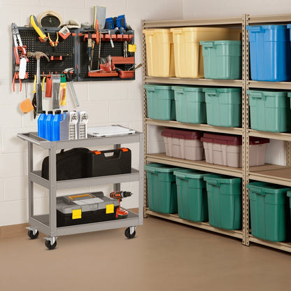 3-Tier Tool Trolley with Handle and Lockable Wheels-Grey