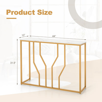 110 cm Gold Console Table Entryway Table with Faux Marble Tabletop-White & Golden