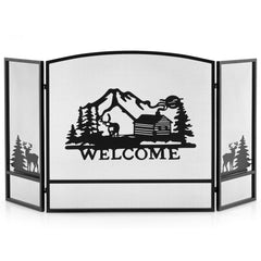 55 x 29.5 Inch Fireplace Screen with Natural Scenery and Moose Pattern-Black