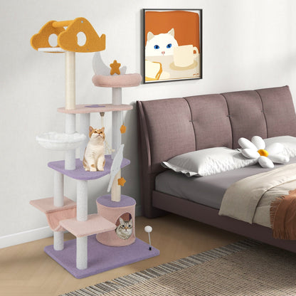 167 cm Multilevel Tall Cat Tower with Sisal Covered Scratching Posts-Purple