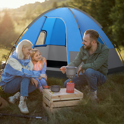 3-Person Outdoor Camping Tent with Removable Floor Mat-Black &amp; Blue
