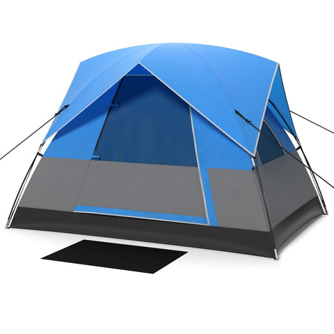 3-Person Outdoor Camping Tent with Removable Floor Mat-Black & Blue