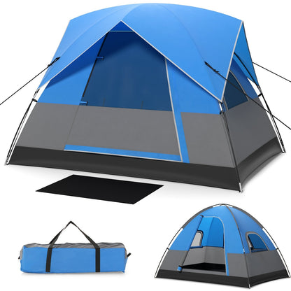 3-Person Outdoor Camping Tent with Removable Floor Mat-Black &amp; Blue