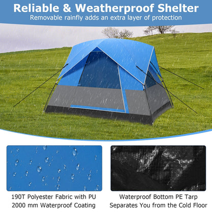 3-Person Outdoor Camping Tent with Removable Floor Mat-Black &amp; Blue