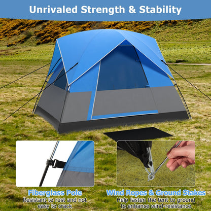 3-Person Outdoor Camping Tent with Removable Floor Mat-Black &amp; Blue