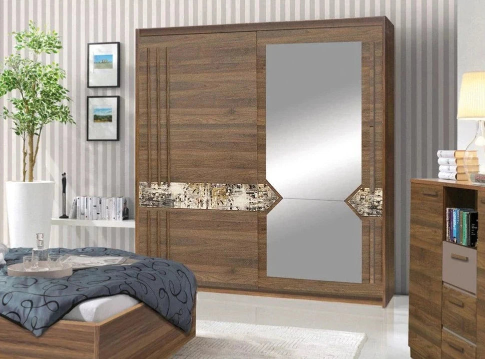 Athens 2 Sliding Door Wardrobe 150cm - Walnut