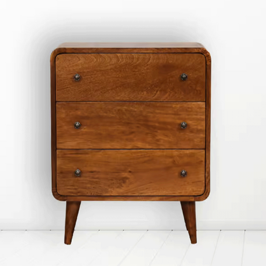 Verde Nordic Style Leg Curved Chest with 3 Drawers - Chestnut