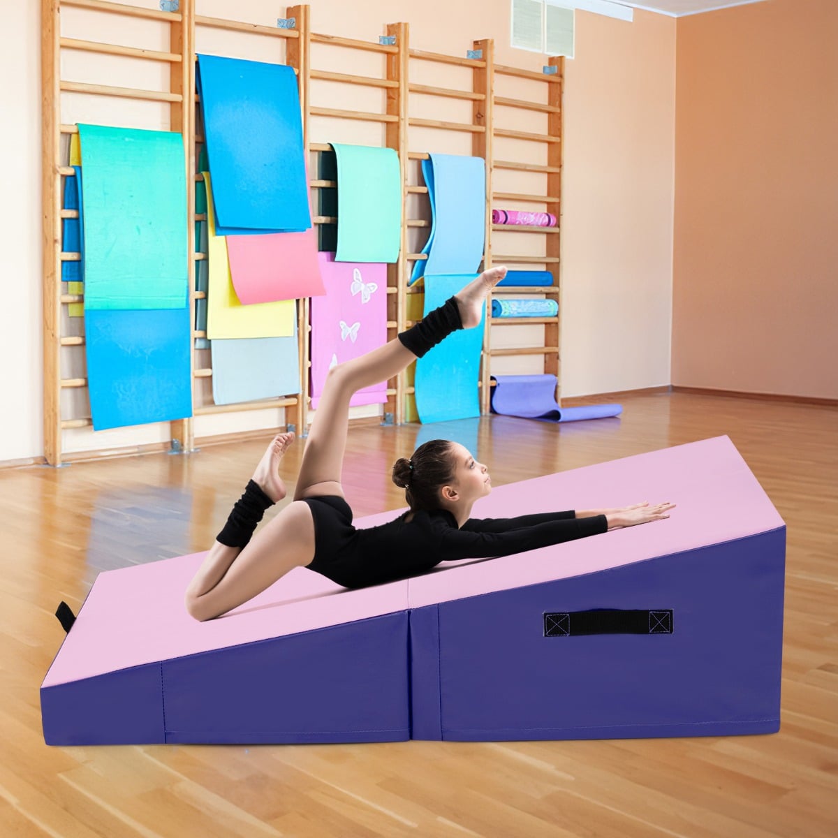 Incline Gymnastics Mat Indoor Outdoor Folding Exercise Yoga Mat-Pink