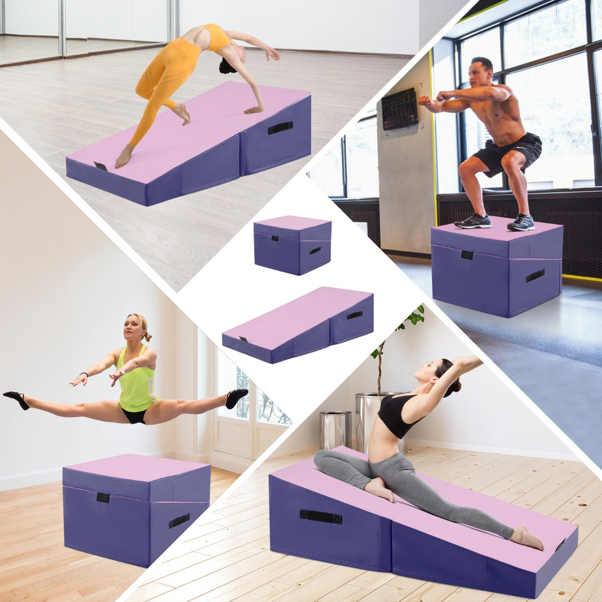 Incline Gymnastics Mat Indoor Outdoor Folding Exercise Yoga Mat-Pink