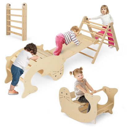 7-in-1 Indoor Wooden Foldable Climbing Toys for Toddlers-Natural