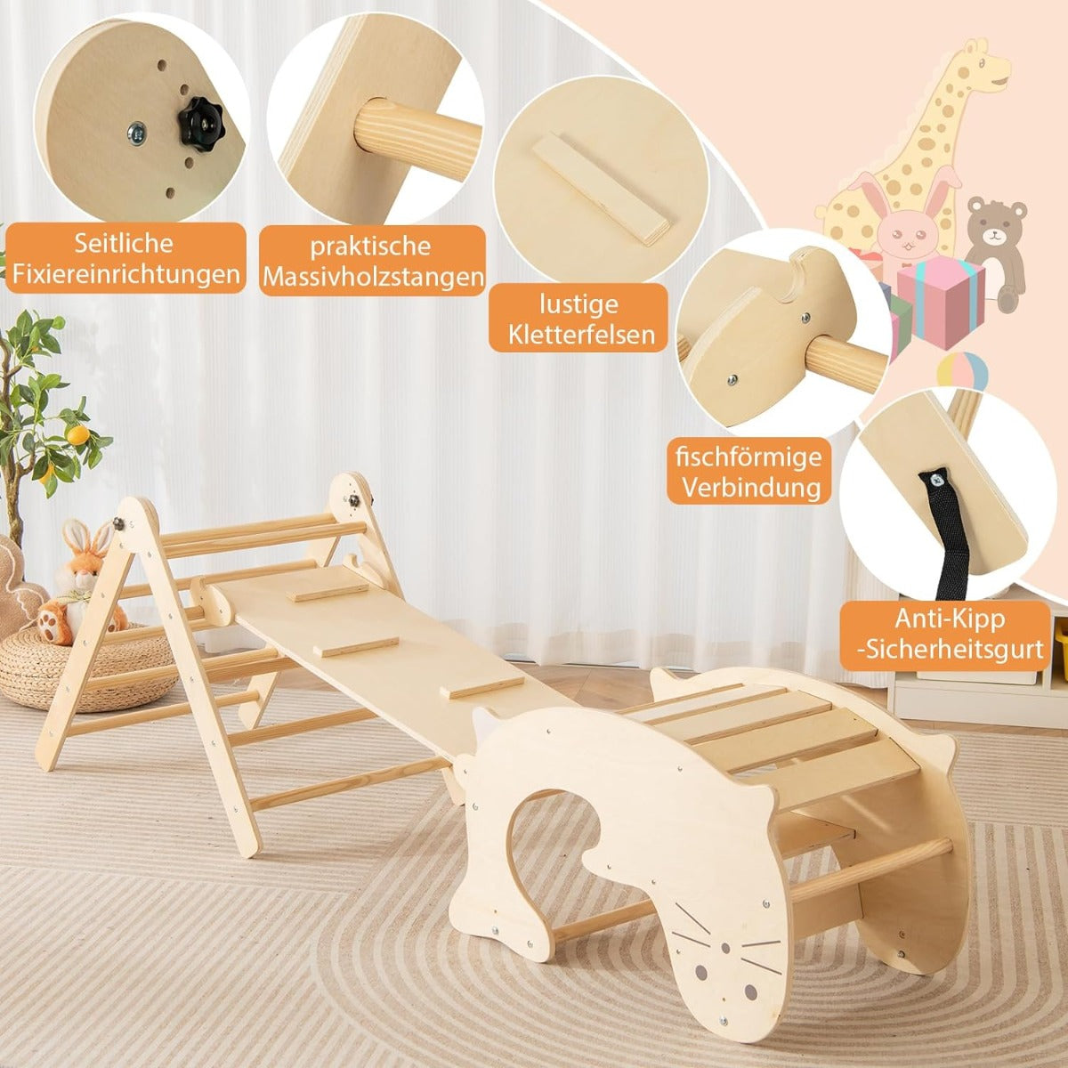 7-in-1 Indoor Wooden Foldable Climbing Toys for Toddlers-Natural
