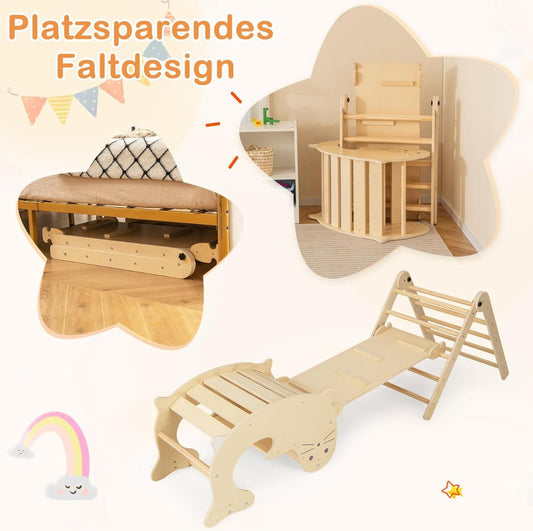 7-in-1 Indoor Wooden Foldable Climbing Toys for Toddlers-Natural