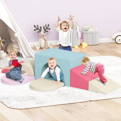 Indoor 7-Piece Foam Climbing Blocks for Crawling Climbing Sliding-Pink