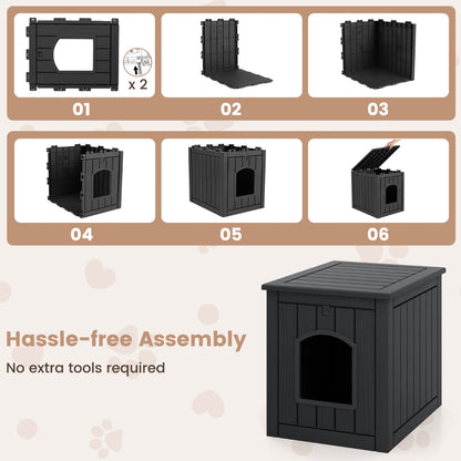 Indoor Outdoor Cat House with Flip Front Door and Raised Floor-Black