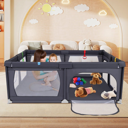 Indoor Safety Play Fence Infant Activity Center with 50 Ocean Balls-Dark Grey
