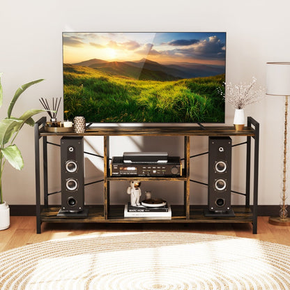 Industrial Entertainment Center with 4 Open Shelves-Rustic Brown