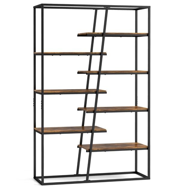 7-Tier Industrial Etagere Bookcase with Heavy-duty Metal Frame-Rustic Brown