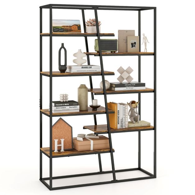 7-Tier Industrial Etagere Bookcase with Heavy-duty Metal Frame-Rustic Brown