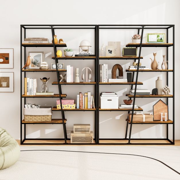 7-Tier Industrial Etagere Bookcase with Heavy-duty Metal Frame-Rustic Brown