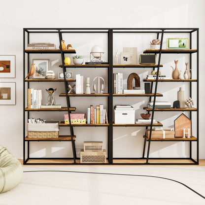 7-Tier Industrial Etagere Bookcase with Heavy-duty Metal Frame-Rustic Brown