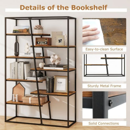 7-Tier Industrial Etagere Bookcase with Heavy-duty Metal Frame-Rustic Brown