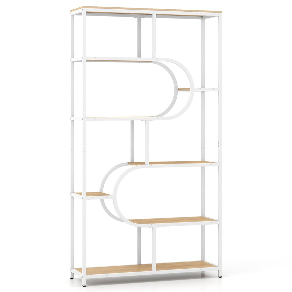 Industrial Etagere Bookcase with Open Storage Shelves and Metal Frame-Natural