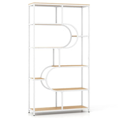 Industrial Etagere Bookcase with Open Storage Shelves and Metal Frame-Natural