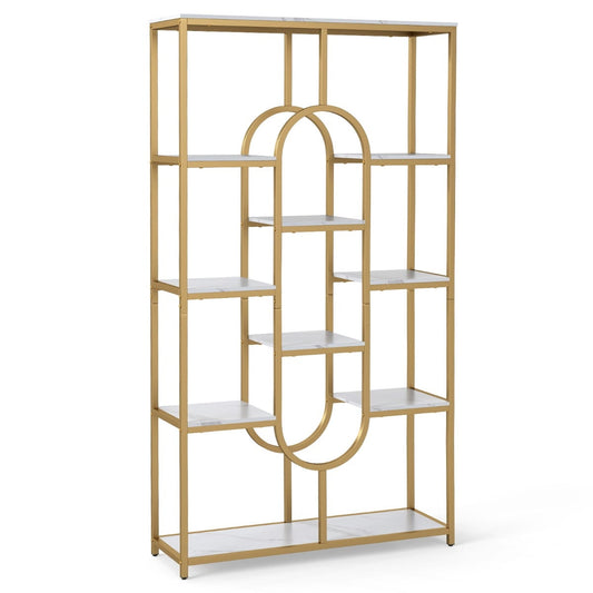 Industrial Etagere Bookcase with Open Storage Shelves and Oval Shape-White