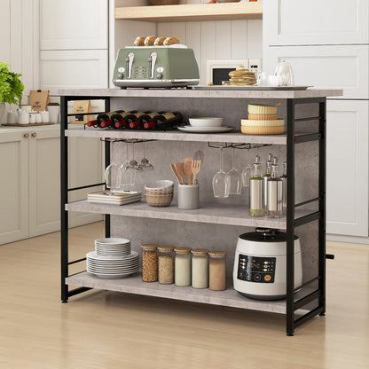 Industrial Home Bar Unit with 3 Open Shelves-Grey