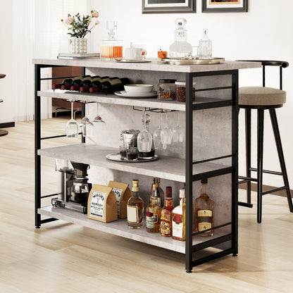 Industrial Home Bar Unit with 3 Open Shelves-Grey
