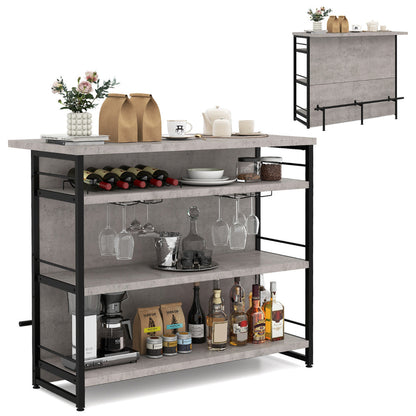 Industrial Home Bar Unit with 3 Open Shelves-Grey