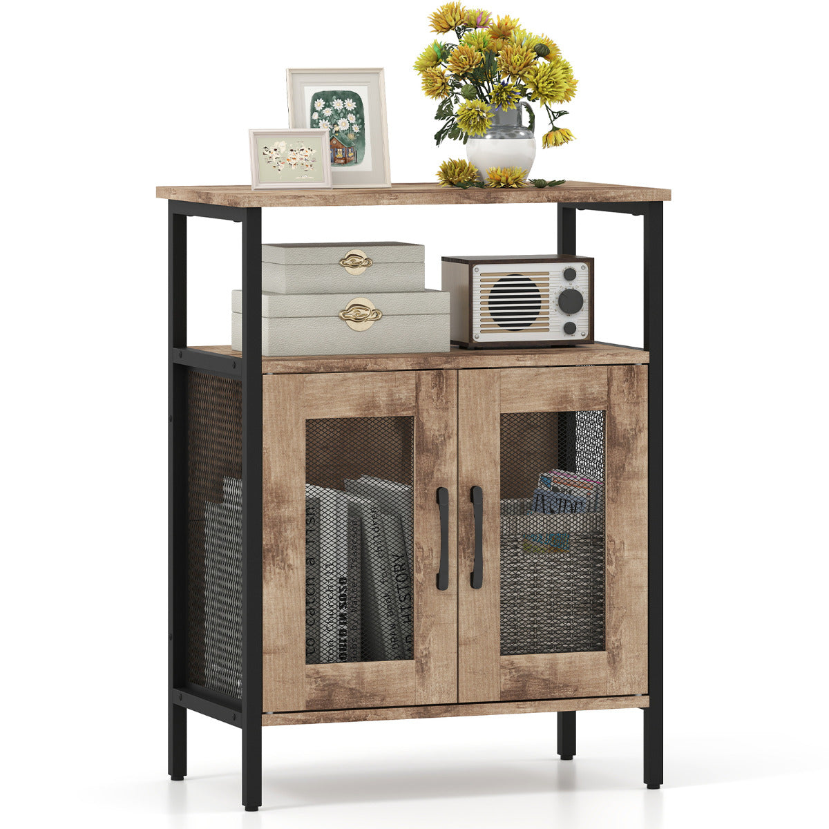 Industrial Kitchen Storage Cabinet for Dining Living Room -Oak
