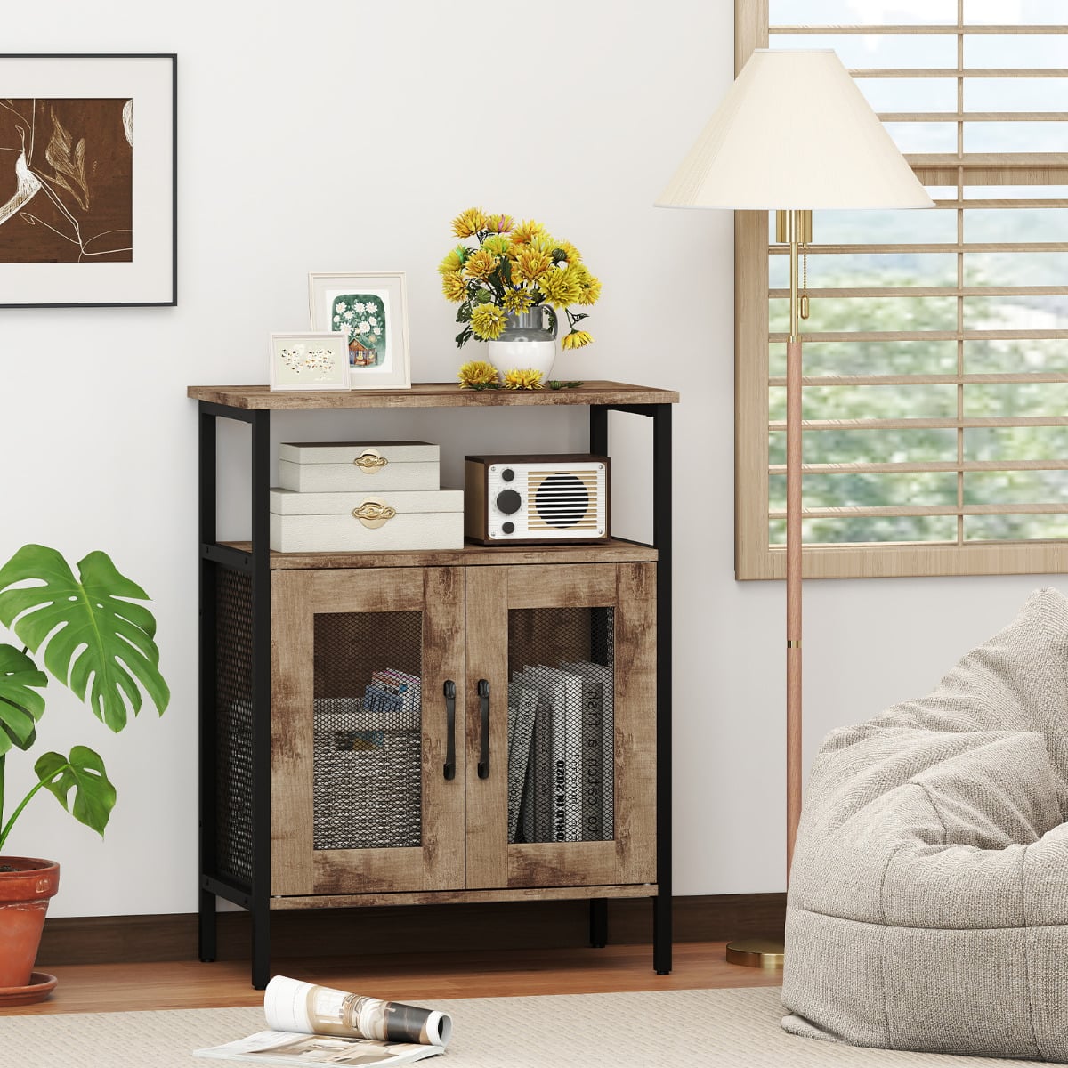 Industrial Kitchen Storage Cabinet for Dining Living Room -Oak