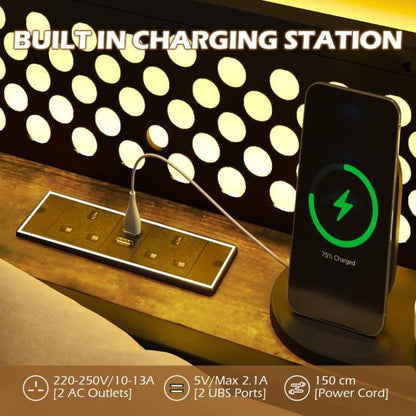 Industrial Metal Platform Bed with LED Lights  and USB Power Outlets -King Size