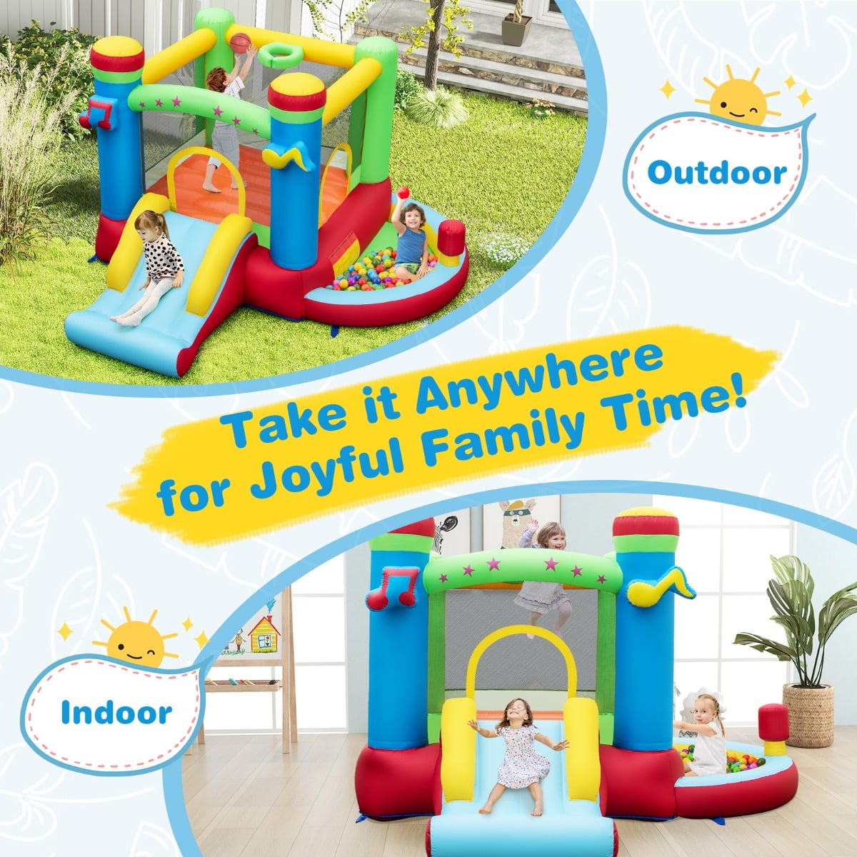 Inflatable Bounce House with Slide and Jumping Area wihtout Blower