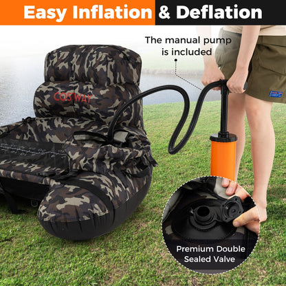 Inflatable Fishing Float Tube Portable Fishing Boat with Shoulder Straps-Colourful