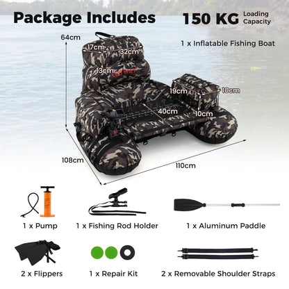 Inflatable Fishing Float Tube Portable Fishing Boat with Shoulder Straps-Colourful