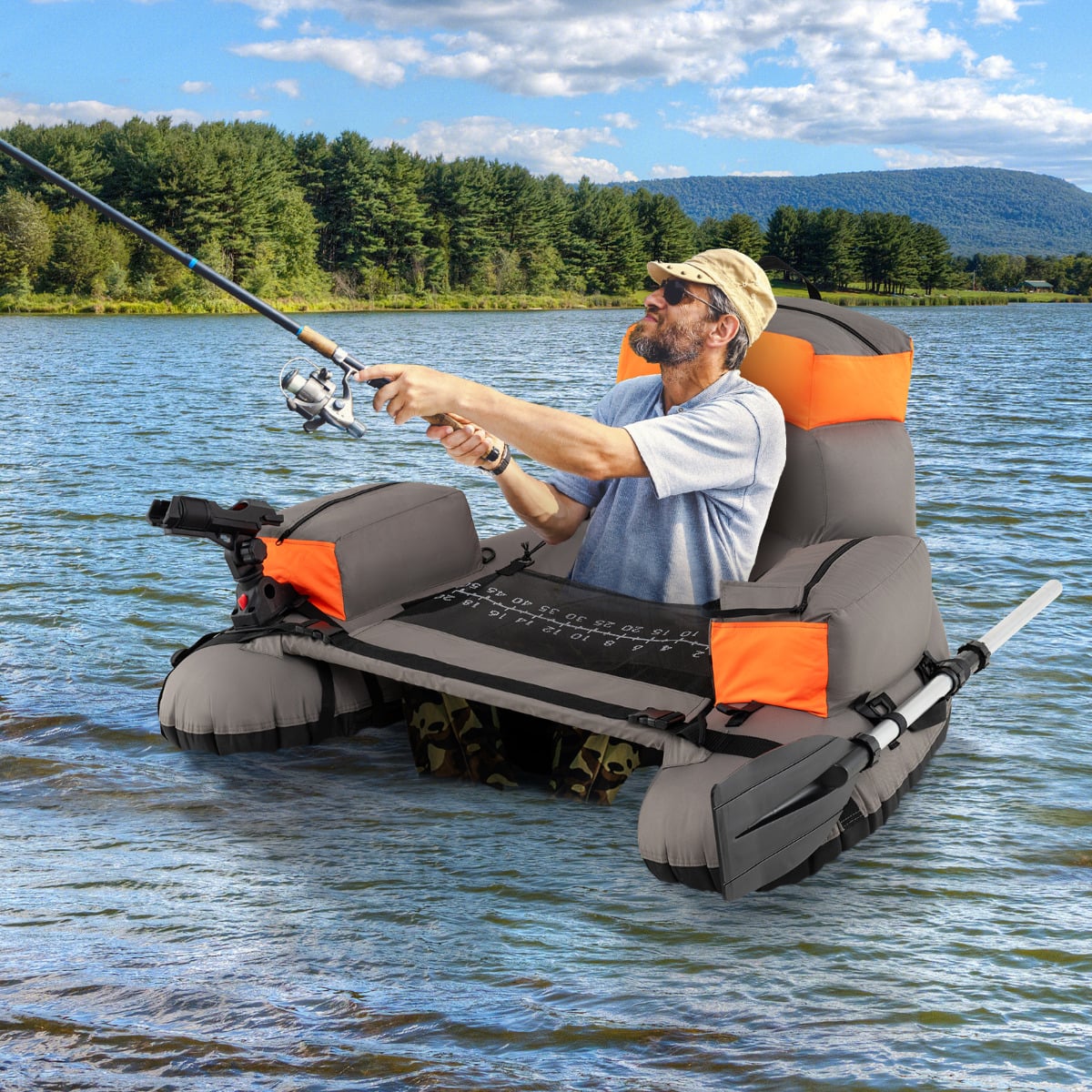 Inflatable Fishing Float Tube Portable Fishing Boat with Shoulder Straps-Orange