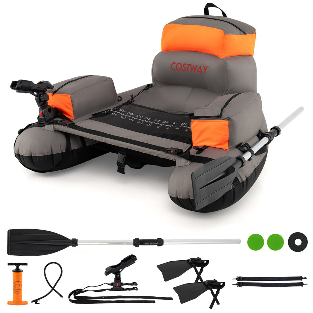 Inflatable Fishing Float Tube Portable Fishing Boat with Shoulder Straps-Orange