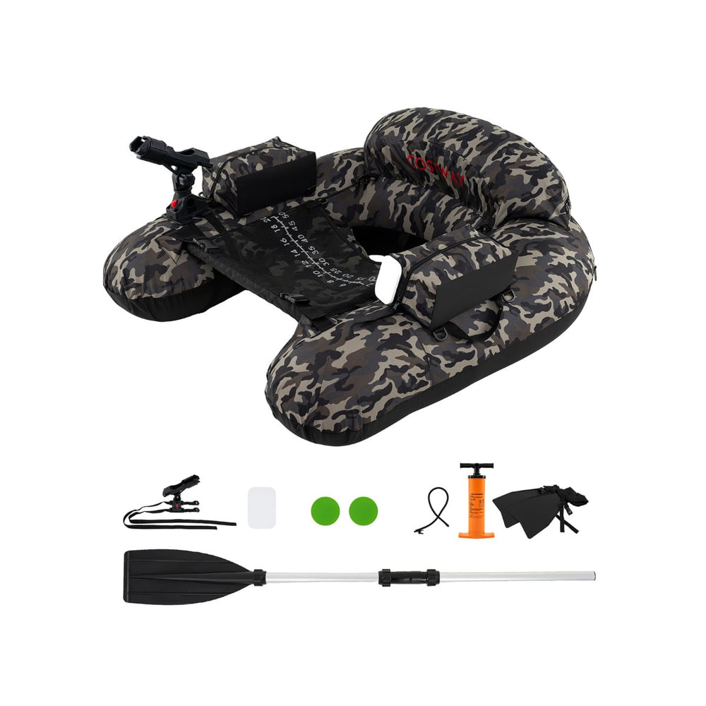 Inflatable Float Tube Fishing River Float with Adjustable Fishing Rod Holder-Colourful