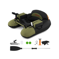 Inflatable Float Tube Fishing River Float with Adjustable Fishing Rod Holder-Green