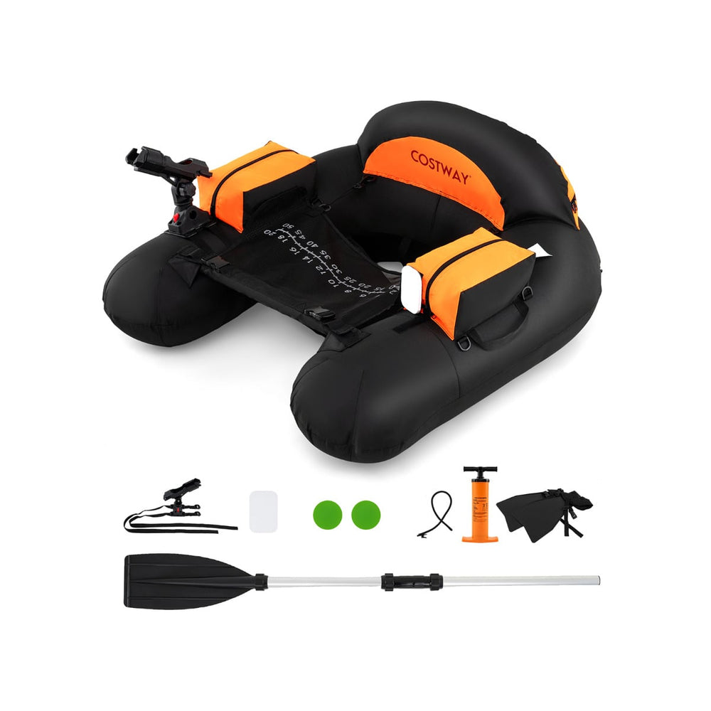 Inflatable Float Tube Fishing River Float with Adjustable Fishing Rod Holder-Orange