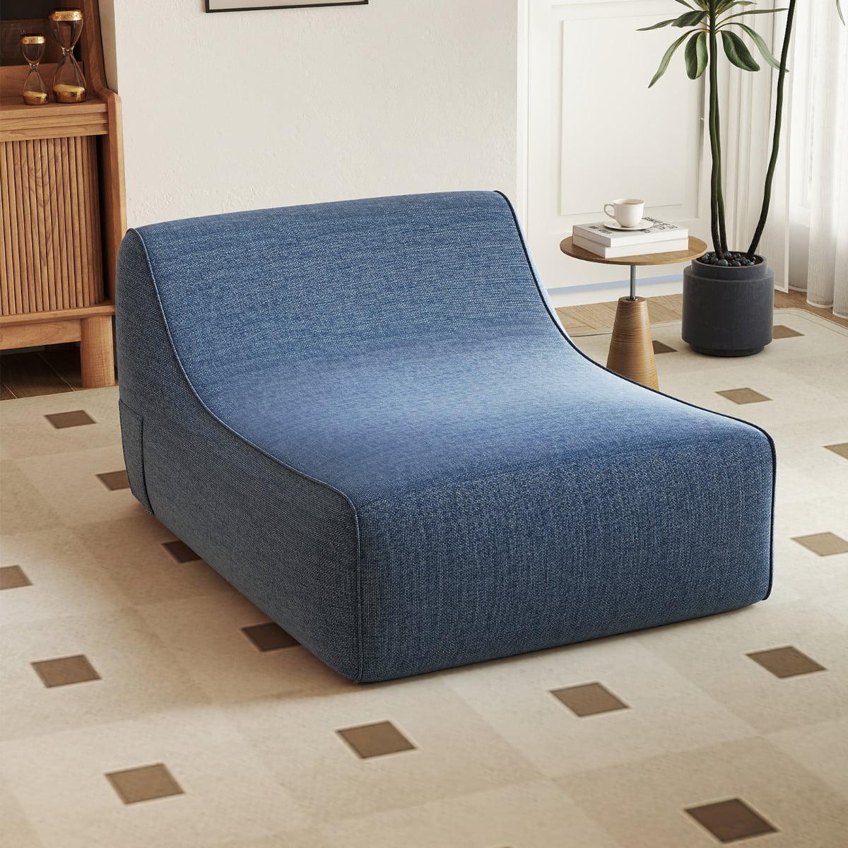 Inflatable Lounge Chair Ergonomic Blow Up Lazy Sofa with Detachable Cover and Anti-Slip Base-Blue