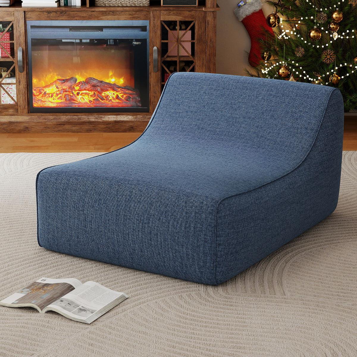 Inflatable Lounge Chair Ergonomic Blow Up Lazy Sofa with Detachable Cover and Anti-Slip Base-Blue