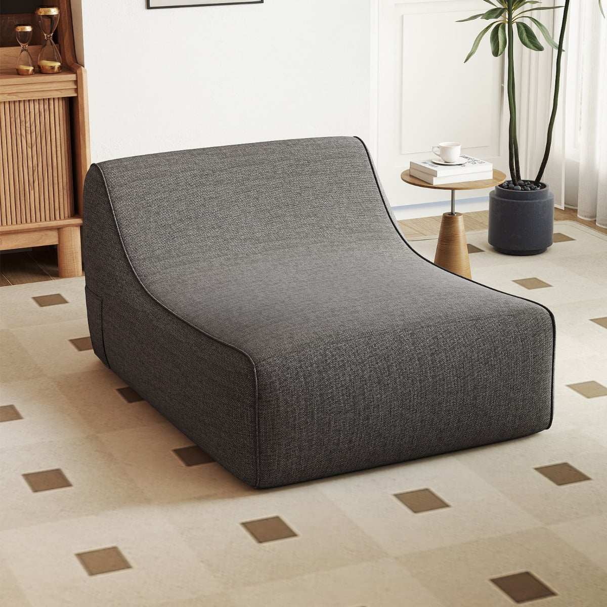 Inflatable Lounge Chair Ergonomic Blow Up Lazy Sofa with Detachable Cover and Anti-Slip Base-Grey