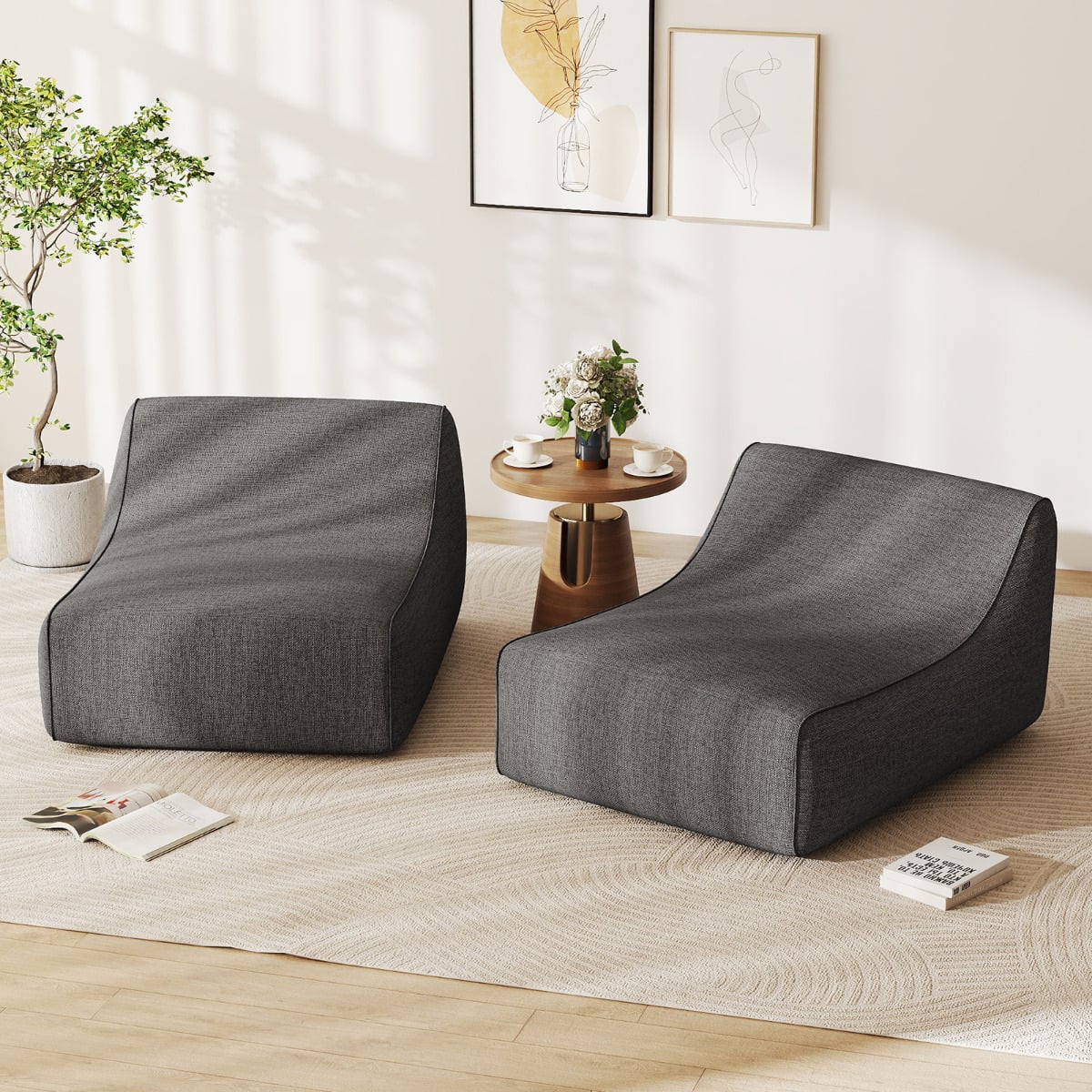 Inflatable Lounge Chair Ergonomic Blow Up Lazy Sofa with Detachable Cover and Anti-Slip Base-Grey