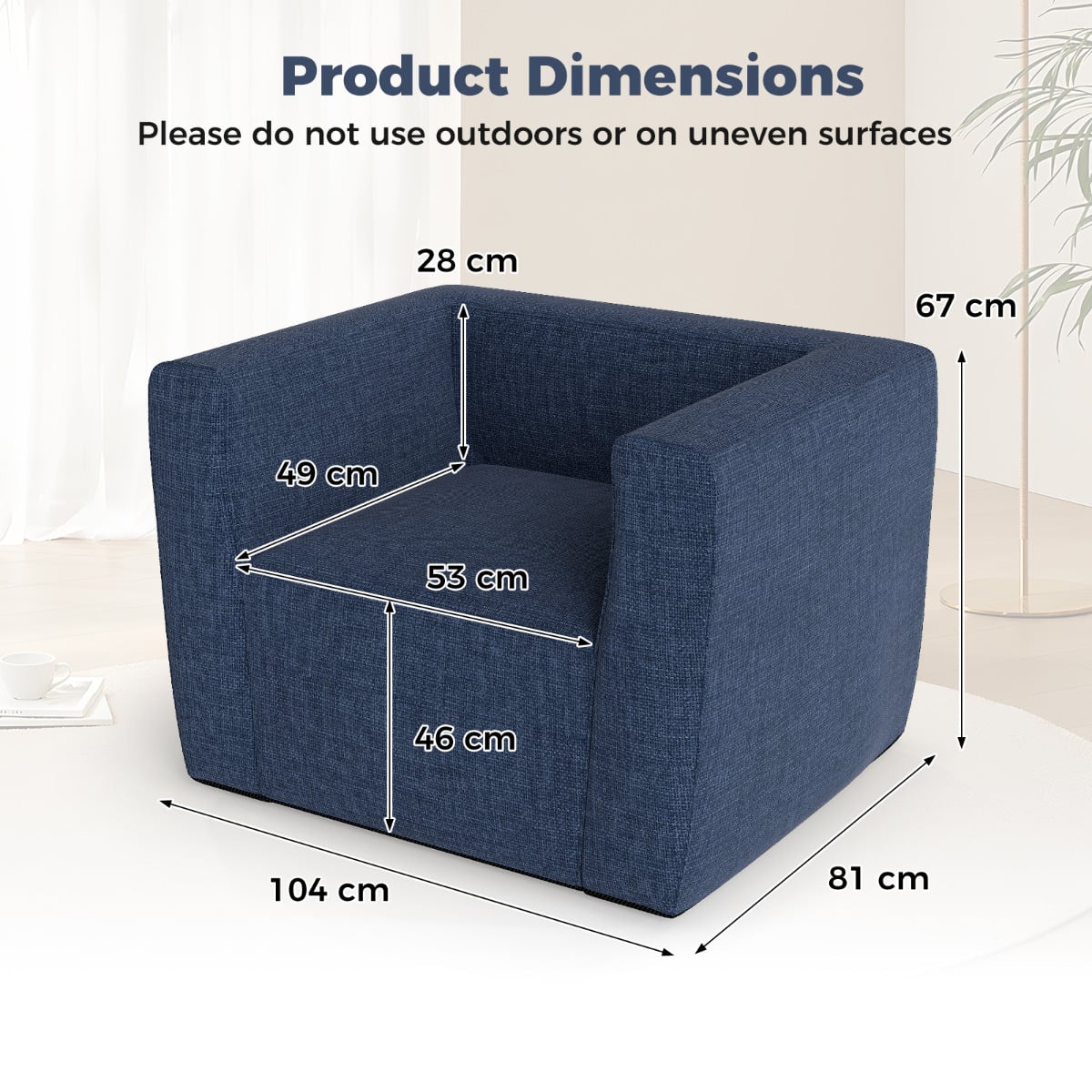 Inflatable Sofa Portable Blow Up Couch with Detachable Cover Single Lounger Air Sofa Chair-Blue