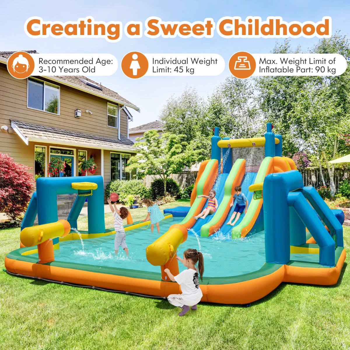Inflatable Outdoor Water Park for Kids  with Climbing Wall