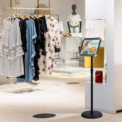 Freestanding Floor Standing Whiteboard, Rotating Aluminum Display Stand with Adjustable Height 83-130cm Black