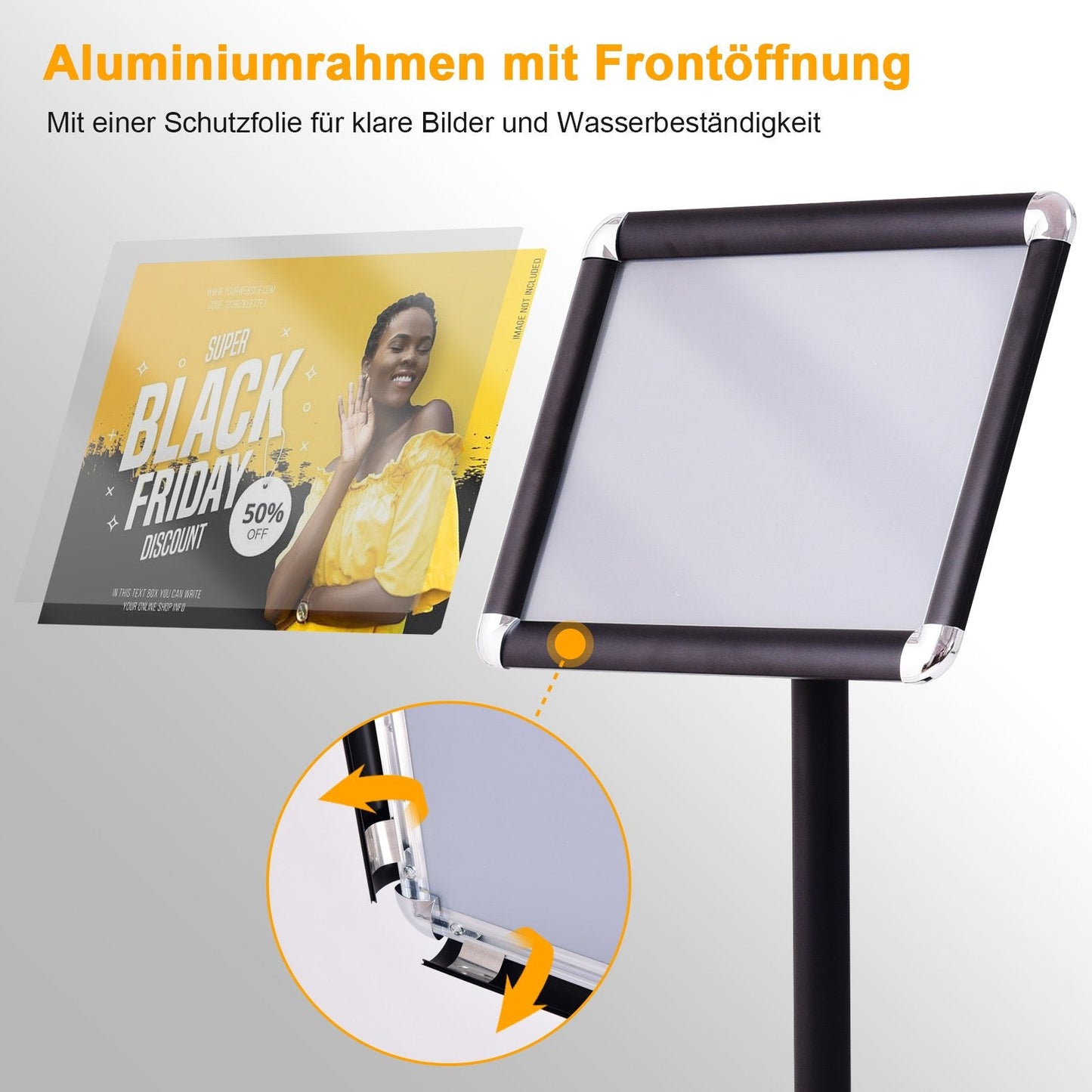 Freestanding Floor Standing Whiteboard, Rotating Aluminum Display Stand with Adjustable Height 83-130cm Black